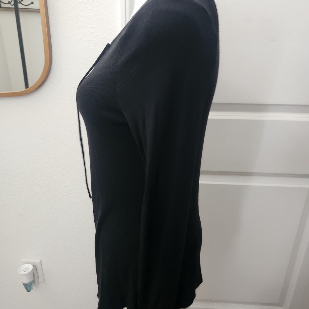 Express Black Lace-Up Long Sleeve Top - Picture 3 of 5